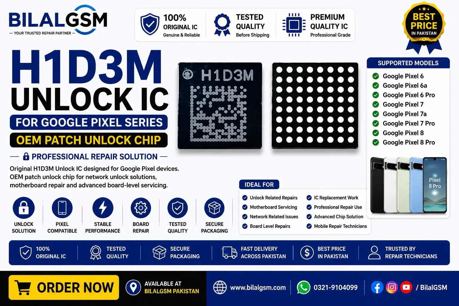 H1D3M Unlock IC For Pixel 6 / 6a / 6 Pro / 7 / 7a / 7 Pro / 8 / 8 Pro – OEM Patch Unlock Chip Charging Power IC