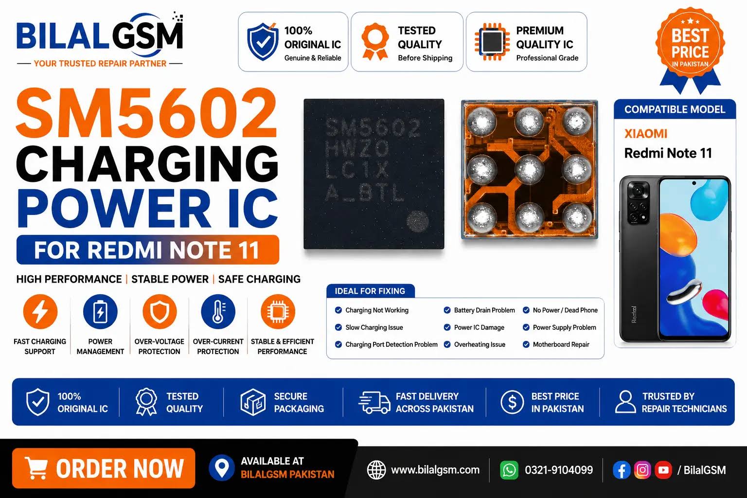 SM5602 Charging Power IC for Redmi Note 11 Charging Power IC