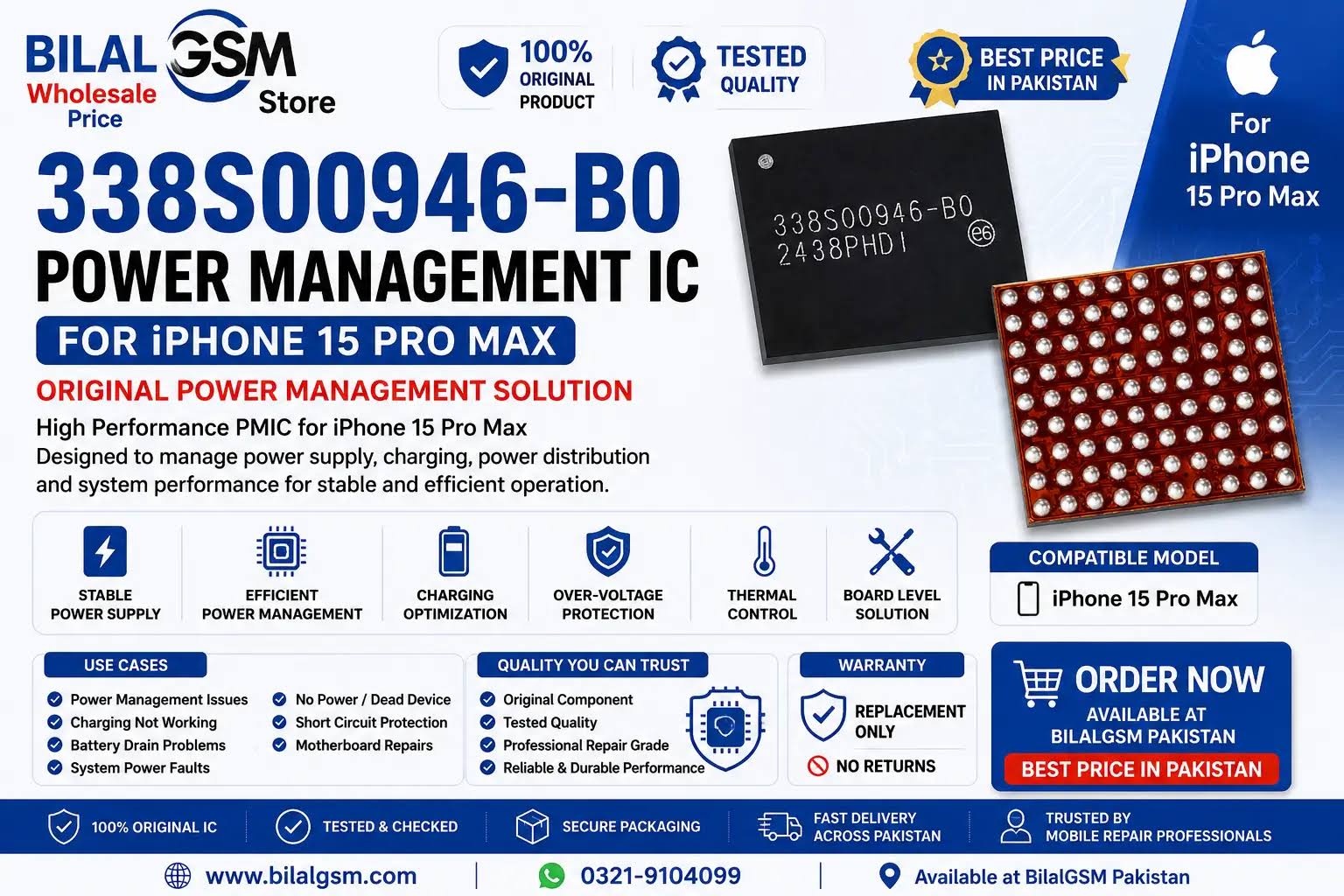 338S00946-B0 Power Management IC for iPhone 15 Pro Max Original Tested PMIC Charging Power IC