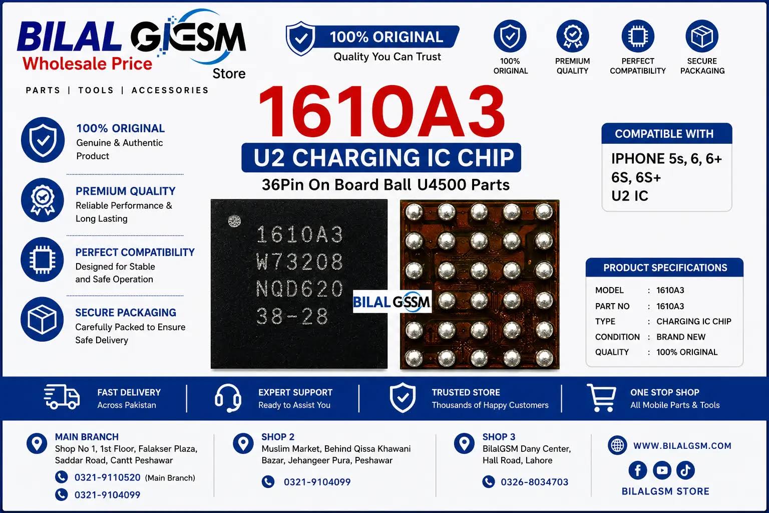 A3 U2 1610A3 Charging IC for iPhone 6 6+ SE 6S 6S+ – Original USB Power Chip Charging Power IC