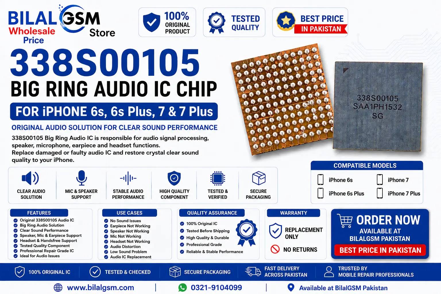 Apple 338S00105 Big Ring Audio IC Chip for iPhone 6s, 6s Plus, 7, and 7 Plus –