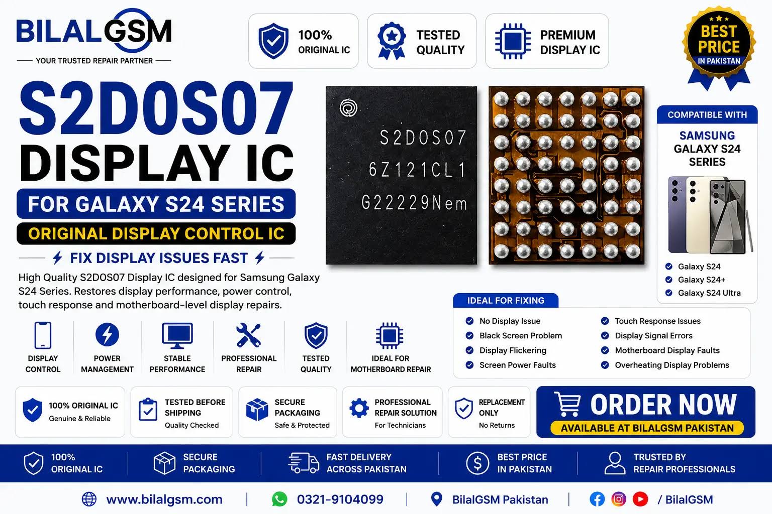 S2D0S07 Display IC for Samsung Galaxy S24 Series Original Tested IC BACK LIGHT DISPLAY LIGHT AND COIL IC