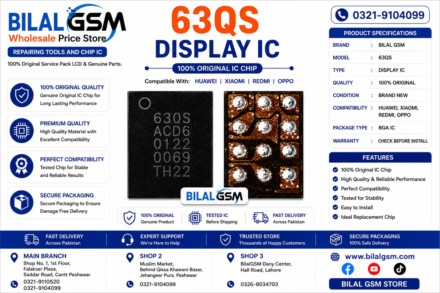 63QS Display IC for Huawei Xiaomi Redmi OPPO | Original Tested |