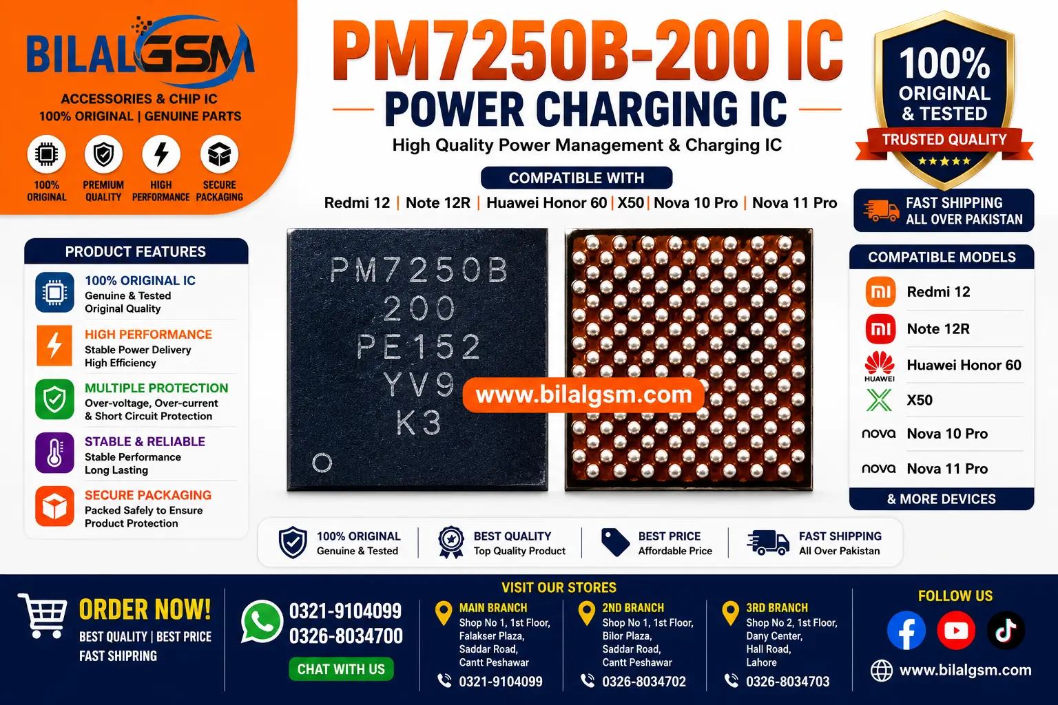 PM7250B-200 IC Power Charging IC for Redmi 12 Note 12R Huawei Honor 60 X50 Nova 10 Pro Nova 11 Pro Charging Power IC