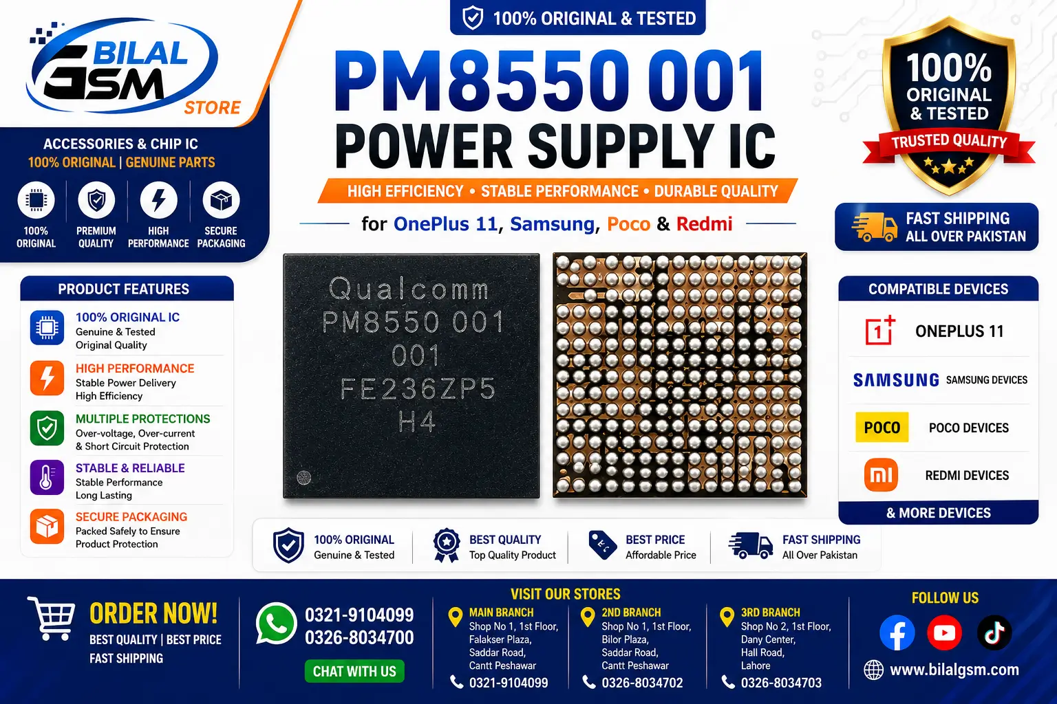 PM8550 001 Power Supply IC for OnePlus 11, Samsung, Poco & Redmi – Original Qualcomm PMIC Charging Power IC