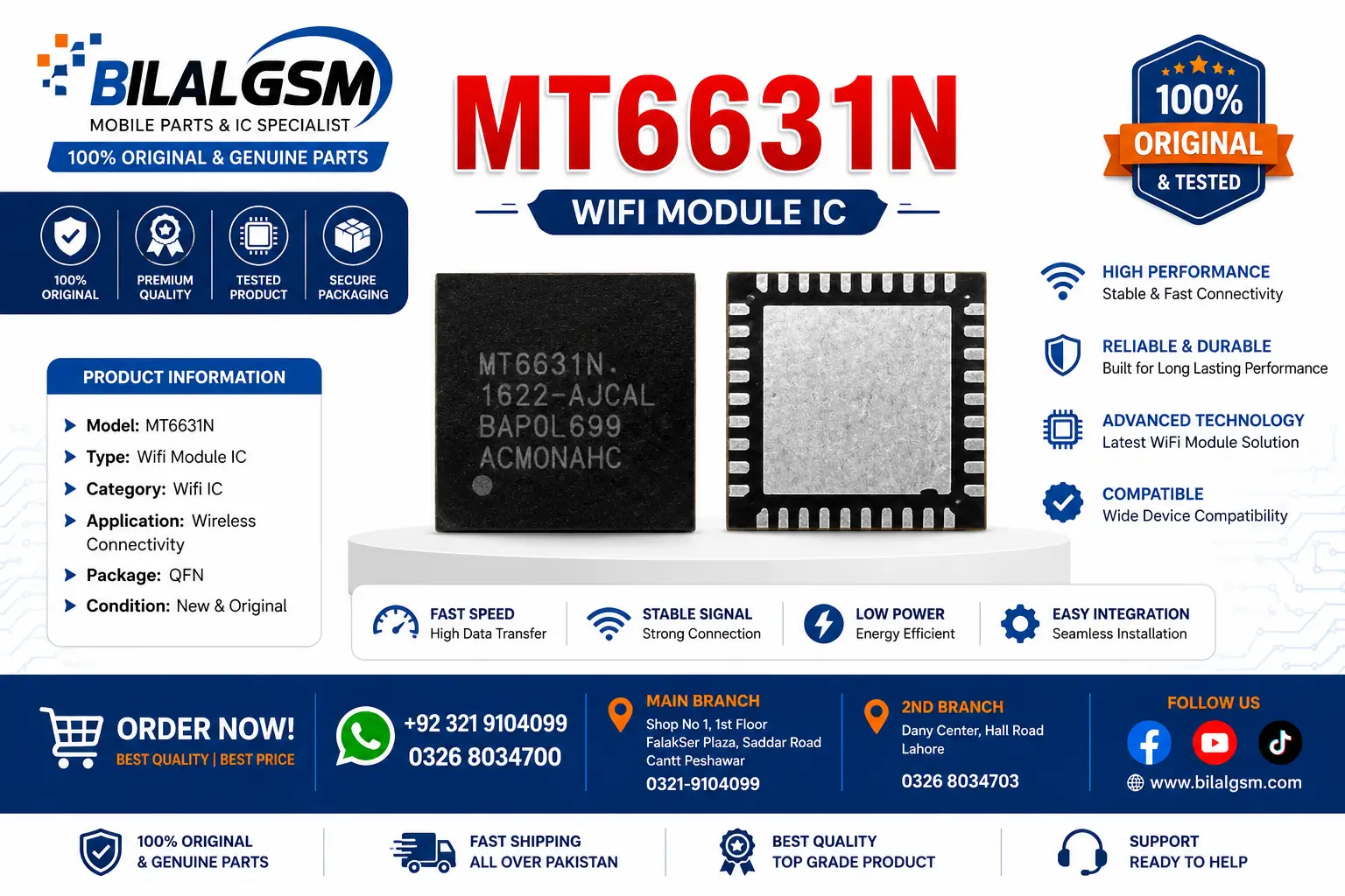Samsung MT6631N WiFi IC for A10S & OPPO Reno2 Charging Power IC -