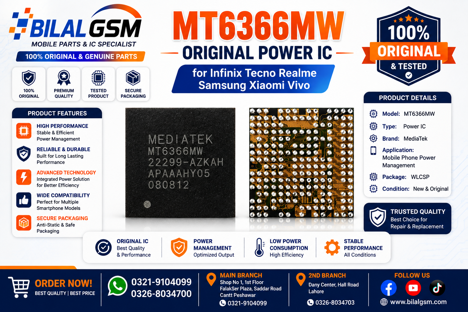 MT6366MW Original Power IC for Infinix Tecno Realme Samsung Xiaomi Vivo Charging Power IC