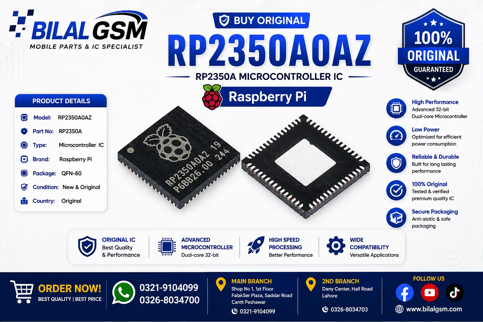 Original RP2350A0AZ RP2350A Microcontroller IC Raspberry Pi