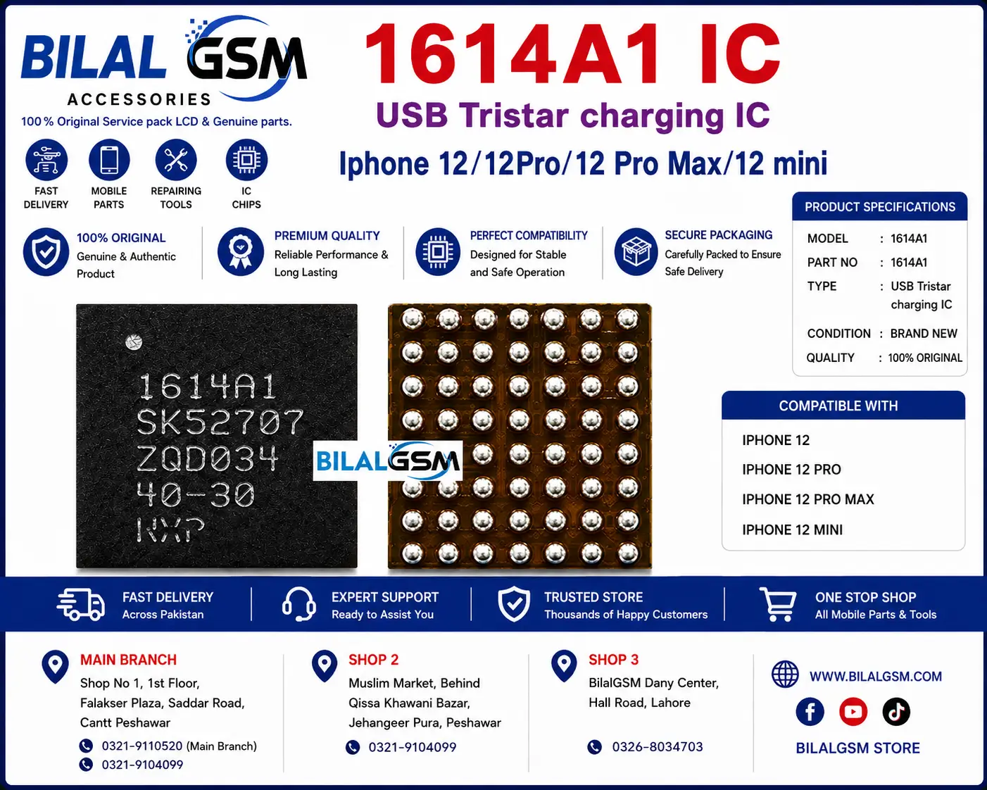 1614A1 new original U2 Charge IC for iPhone 12, 12 Pro, 12 Pro Max, 12 Mini Charging Power IC