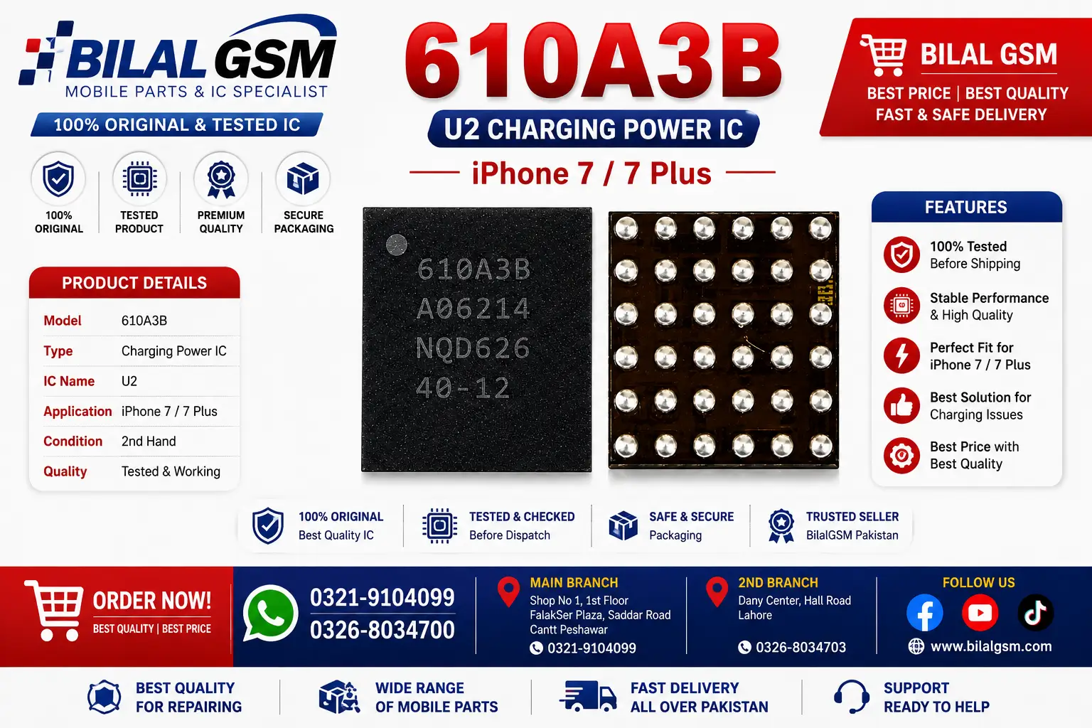 610A3B U2 Charging iC For iPhone 7/7Plus. Charging Power IC