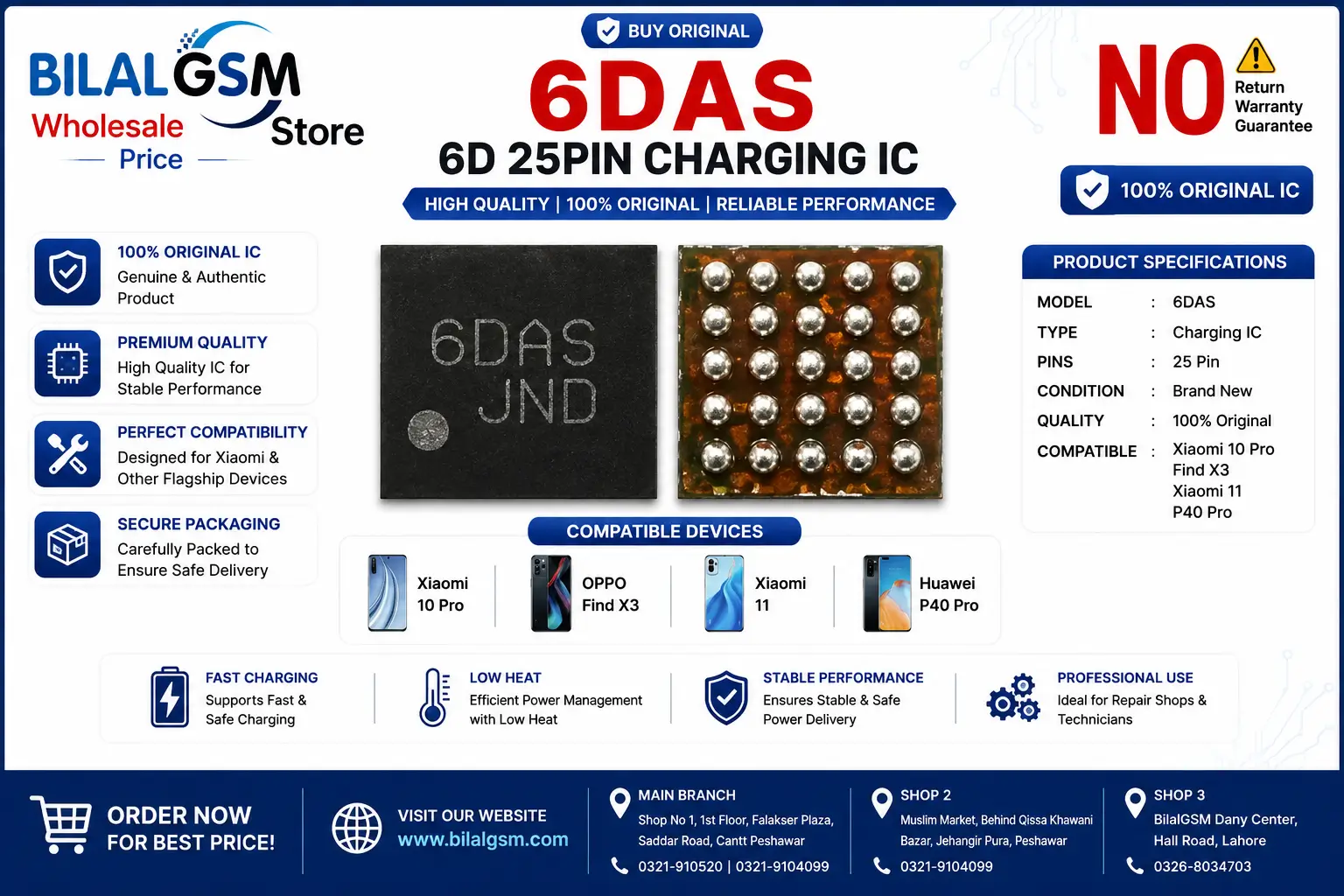 6DAS 6D 25pin Charging iC For Xiaomi 10 Pro, Find X3, Xiaomi 11, P40pro Charging Power IC