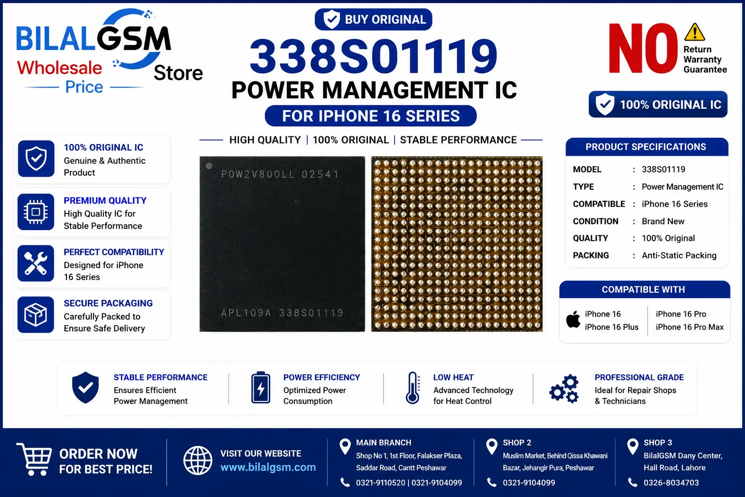 Original 338S01119 Power Management IC for iPhone 16 Series