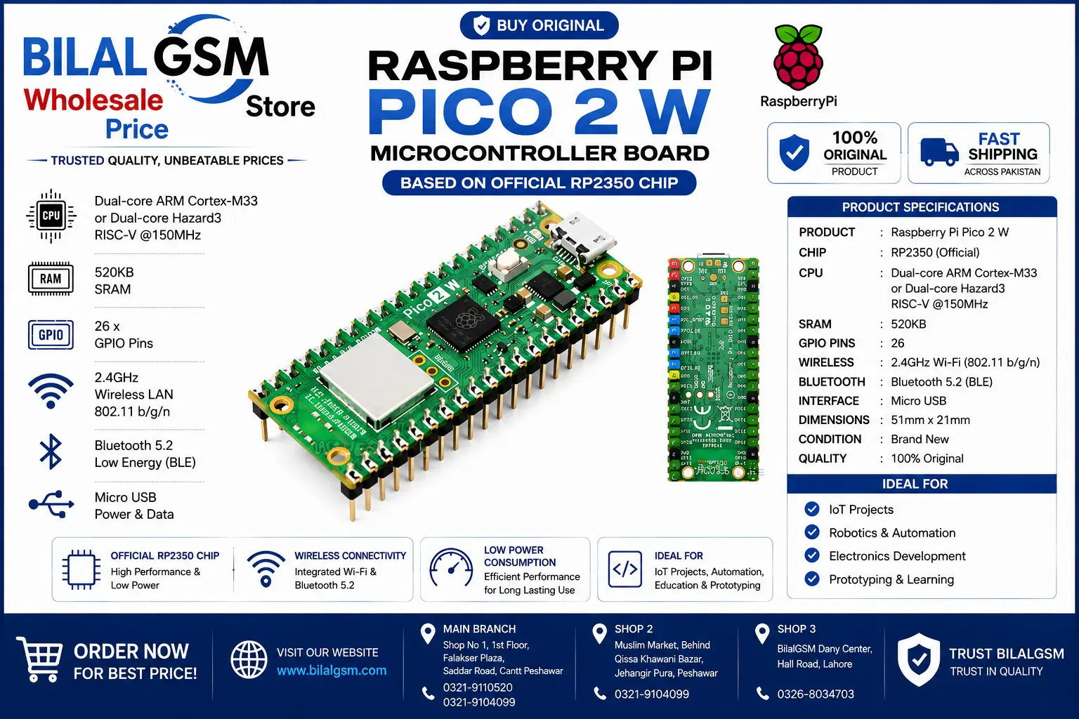 Original Raspberry Pi Pico 2 RP2350 Development Board