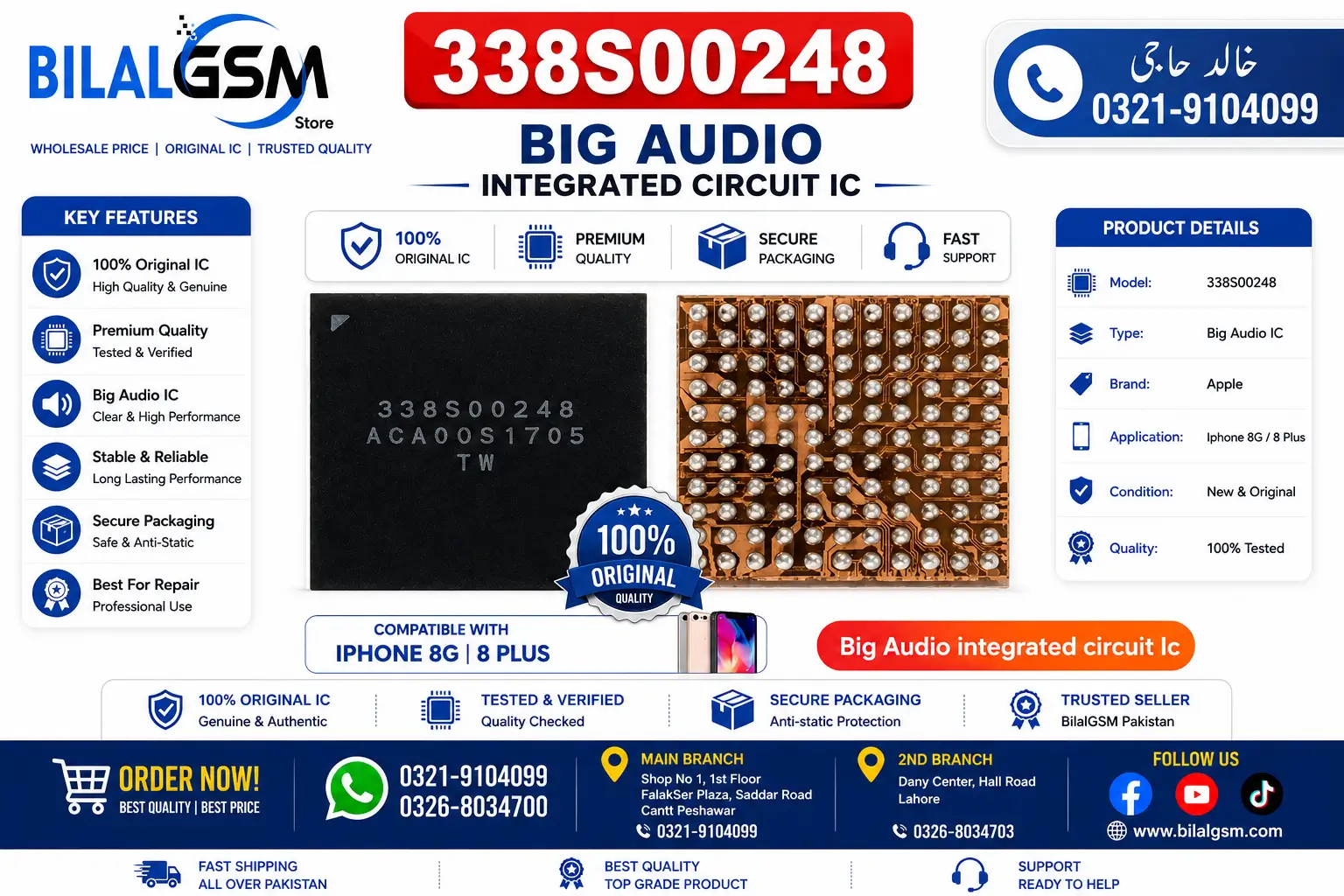 Original Apple 338500248 Big Audio IC for iPhone 8 8 Plus