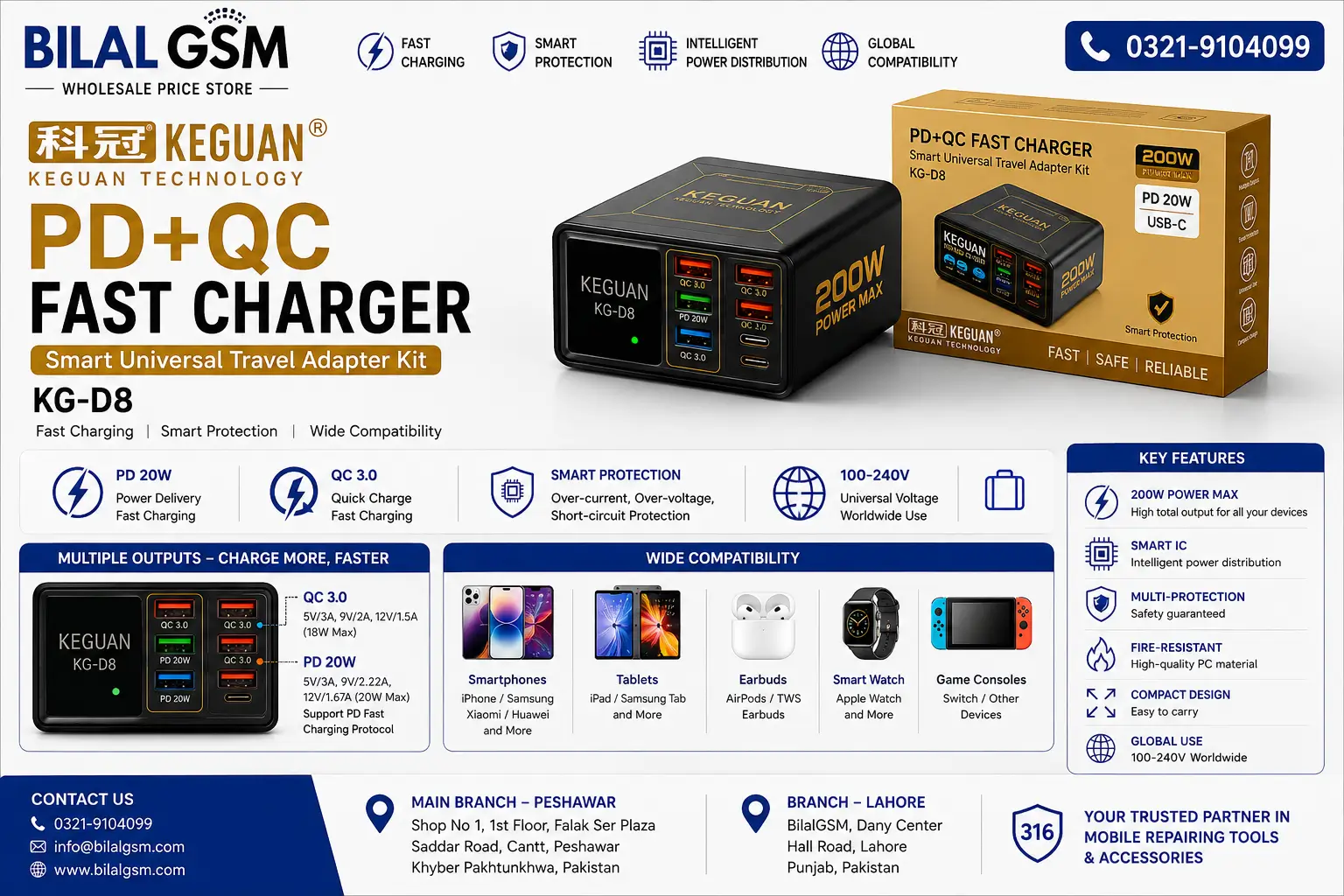 Keguan KG D8 Small Charger for Mobile Phone Repair