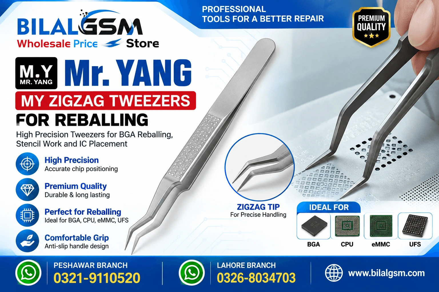 MR YOUNG MY Zigzag Tweezers for IC Reballing