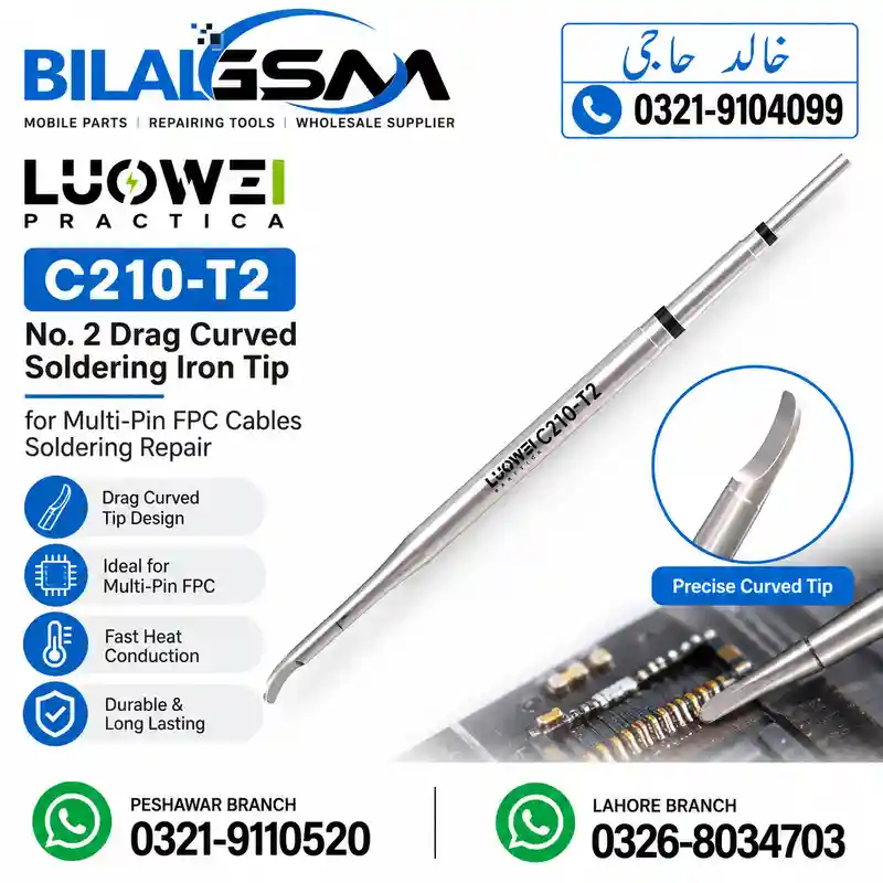 Luowei C210-T2 Drag Curved Soldering Iron Tip for FPC Repair