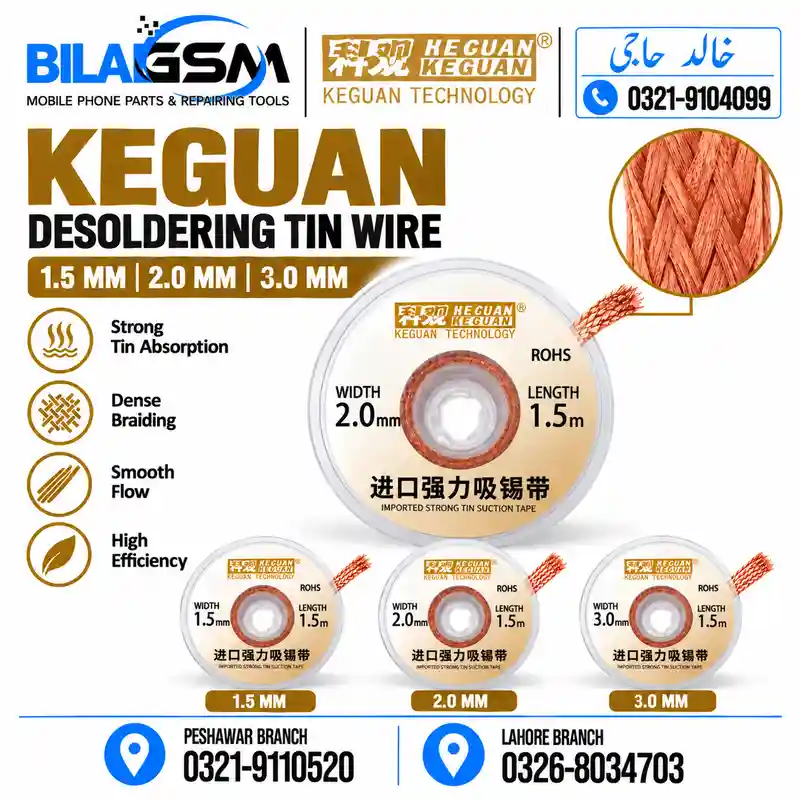 Keguan Desoldering Wick 1.5mm 2mm 3mm Solder Braid for PCB IC BGA Repair