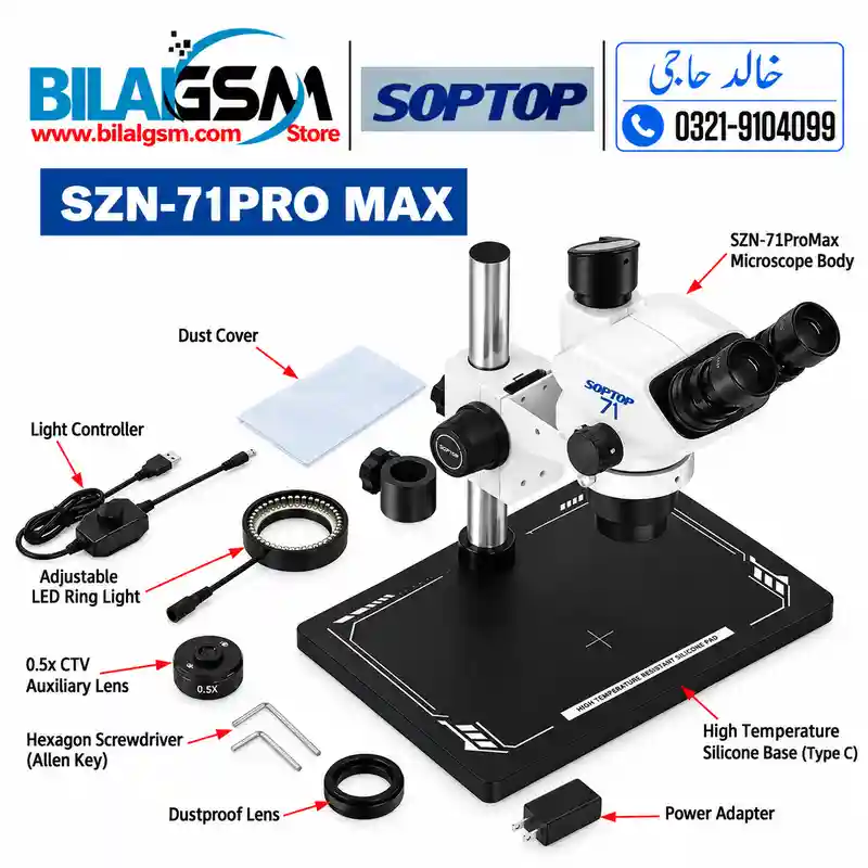 SOPTOP SZN-71 Pro Max HD Trinocular Stereo Microscope 6.7X to 45X 4K Camera